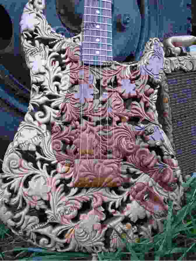 Close Up Of JP Roth's Guitar, With Intricate Carvings And Designs Ancient Dreams JP Roth