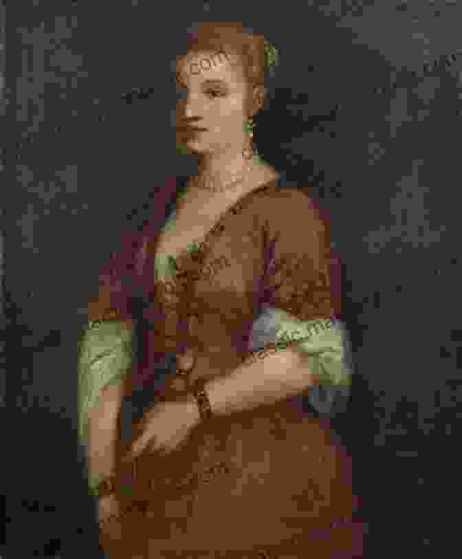Titian's 'Lady In The Red Dress' Featuring A Young Woman In An Elaborate Red Dress, Seated On A Cushioned Bench Against A Dark Background. Lady In The Red Dress